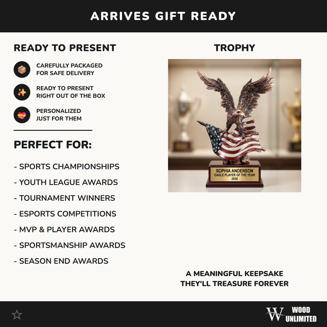 Personalized | Patriotic Award | Custom Engraved | Eagle Trophy | Military Gift | Veteran Recognition | American Flag | Retirement Award