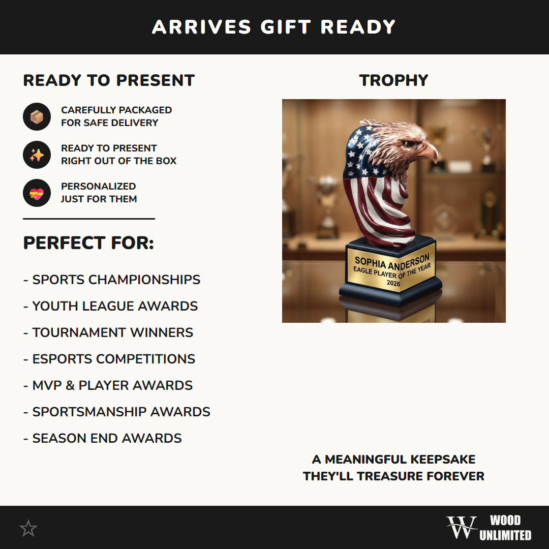 Personalized | Patriotic Award | Custom Engraved | Eagle Trophy | American Flag | Engraved Gift | Military Veteran | Retirement Award