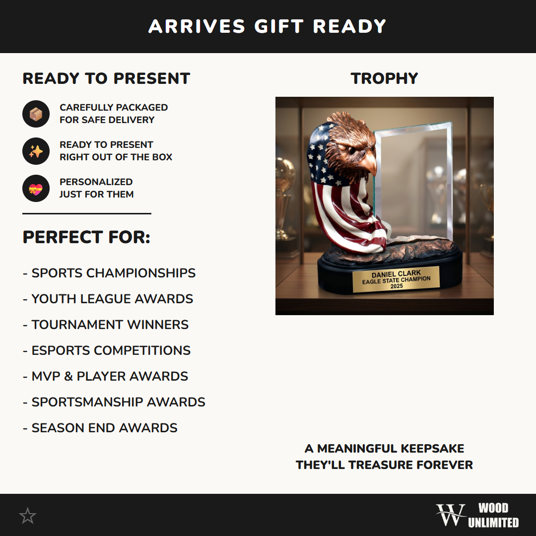 Personalized | Patriotic Award | Custom Engraved | Eagle Trophy | Military Gift | Veteran Award | American Flag | Engraved Trophy