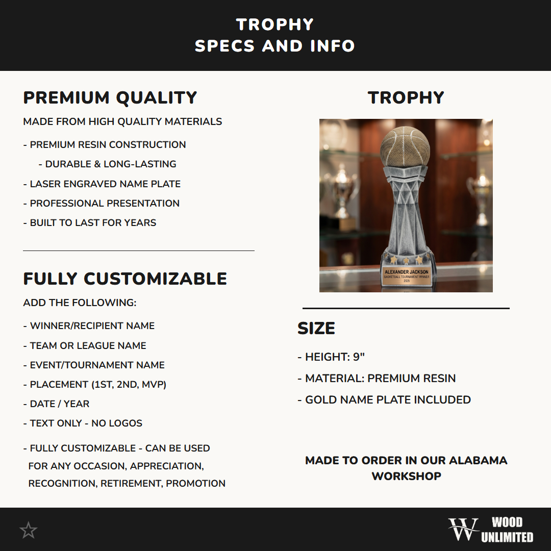 Basketball Award Trophy | Personalized | Custom Engraved | Basketball Gift | Sports Award | Team Trophy | End of Season