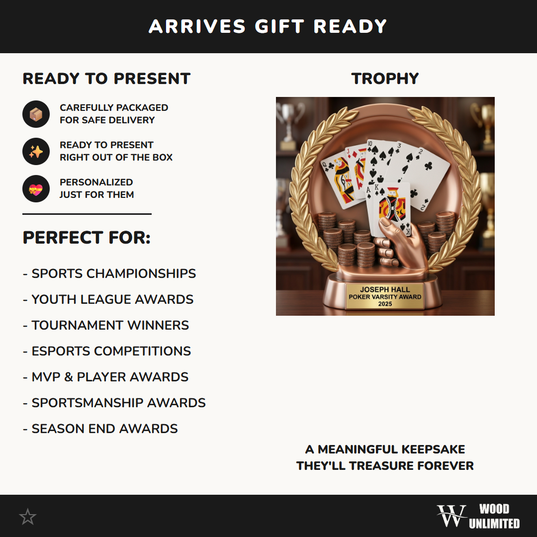 Personalized Poker Trophy, Custom Engraved Tournament Award, Card Game Night Champion Gift