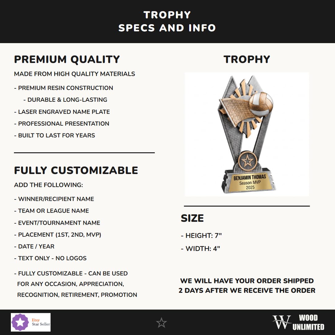Volleyball Trophy | Personalized Volleyball Award | Custom Engraved Name Plate | Volleyball Team Gift | MVP Trophy