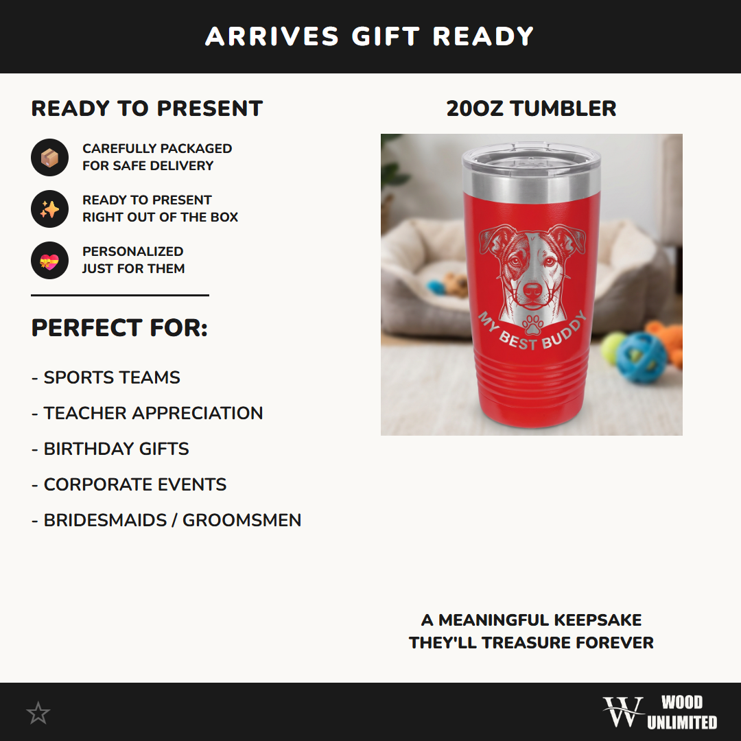 Personalized Dog Owner Gift 20oz Ringneck Tumbler - Custom Pet Portrait Engraved - Dog Mom Dad Present - Laser Etched