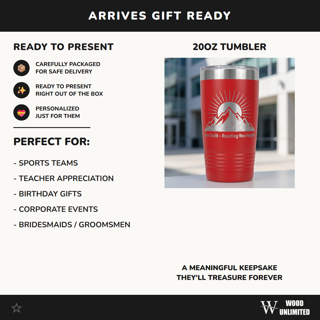 Personalized Mountain Tumbler | Outdoors Adventure Gift | Custom Laser Engraved 20oz Ringneck | Reaching New Heights Present