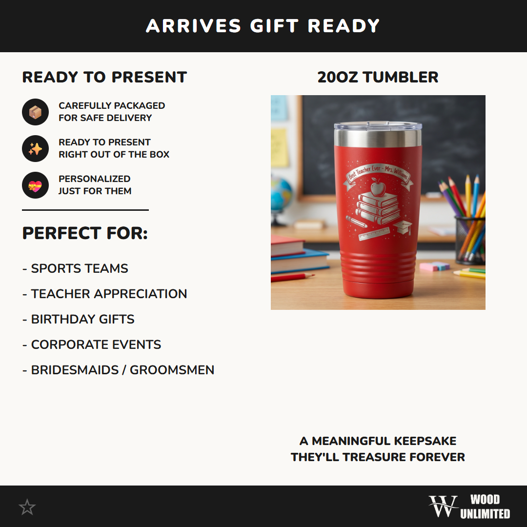 Personalized Teacher Gift Tumbler - Teacher Appreciation End of Year Present - Custom Engraved 20oz Ringneck Tumbler