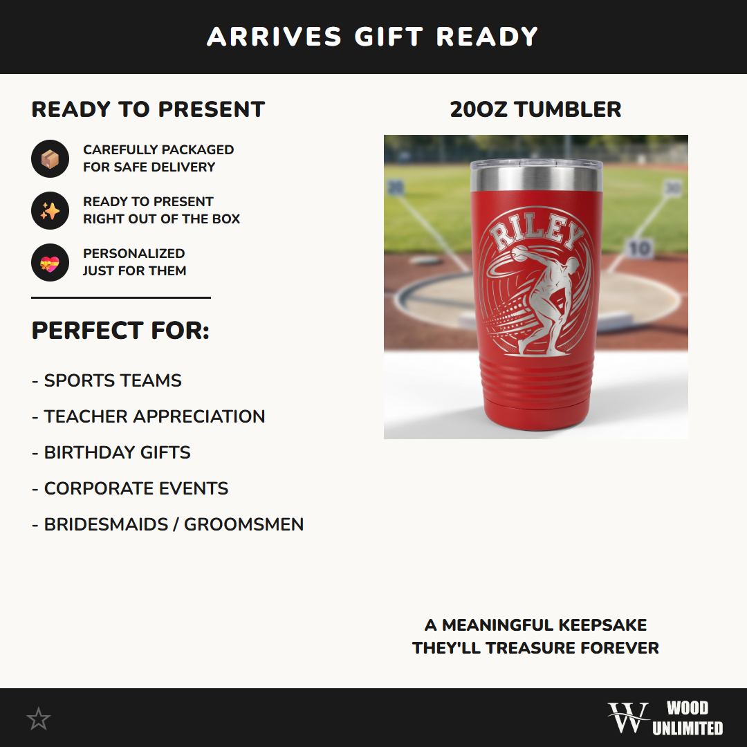 Personalized Discus Thrower Tumbler - Custom Track and Field Gift, Sports Team Award Tumbler