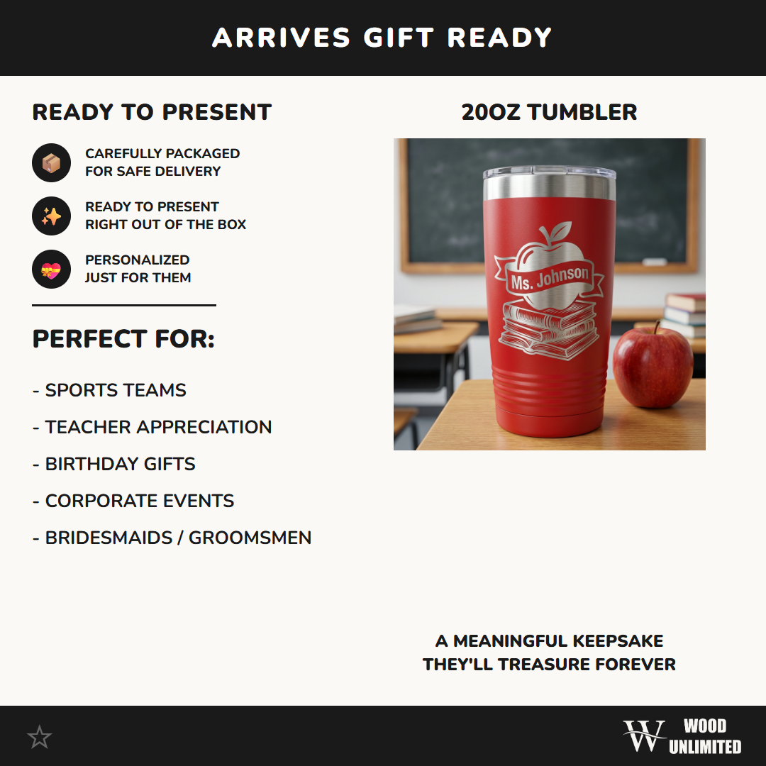 Personalized Teacher Appreciation Apple Tumbler - Custom Gift for Ms. Johnson, End of Year Teacher Gift