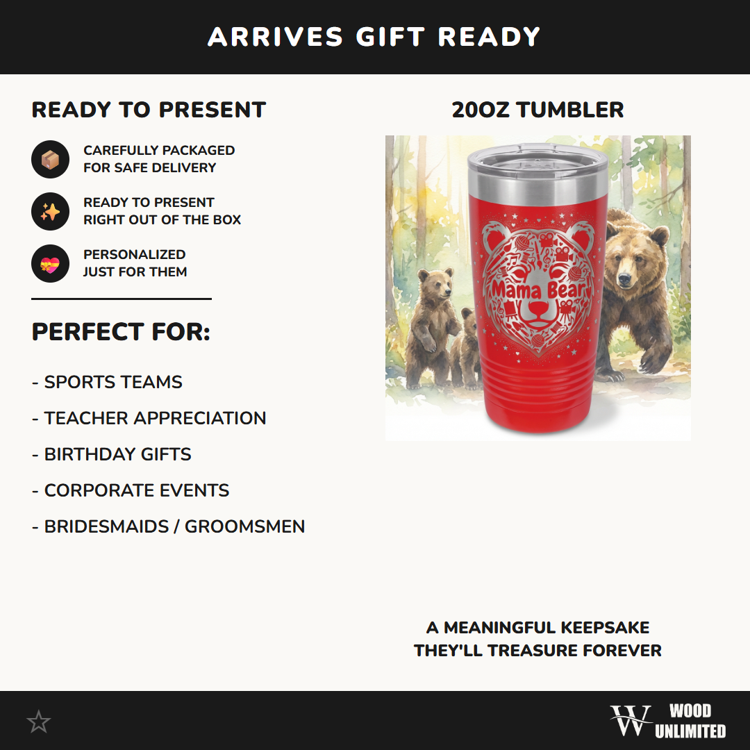 Personalized Mama Bear Tumbler for Hobby Mom - Creative Mother's Day Gift - Laser Engraved 20oz Ringneck Mug