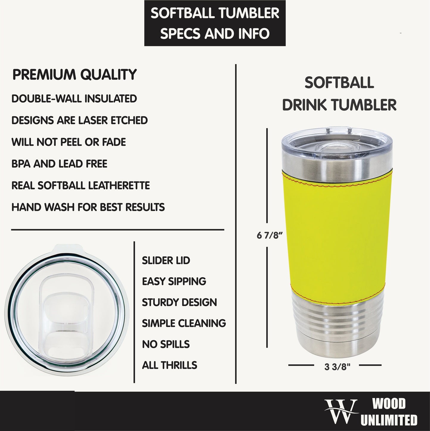 Softball Tumbler - Personalized Leatherette 20oz Insulated Softball Gift