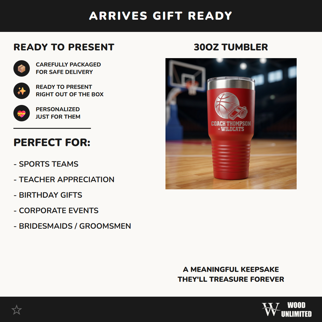 Personalized Basketball Coach Gift Tumbler - End of Season Appreciation - Laser Engraved Durable Tumbler - Custom Name