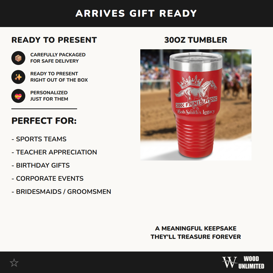 Personalized Quarter Horse Racing Champion Tumbler Gift - Laser Engraved 30oz - Custom Legacy Award for Rider Owner Trainer