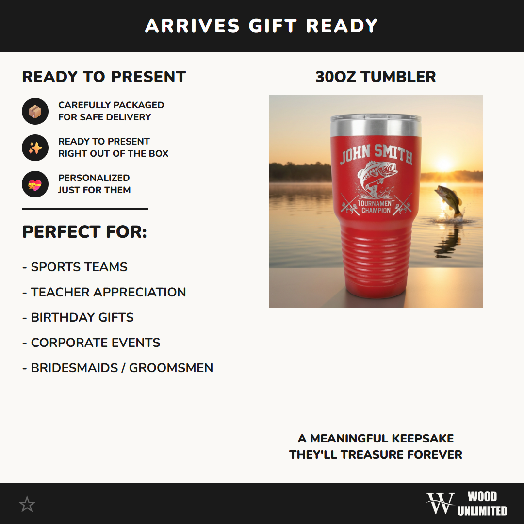 Personalized Bass Fishing Tumbler - Custom Laser Engraved Gift for Tournament Champion, Fisherman Gift