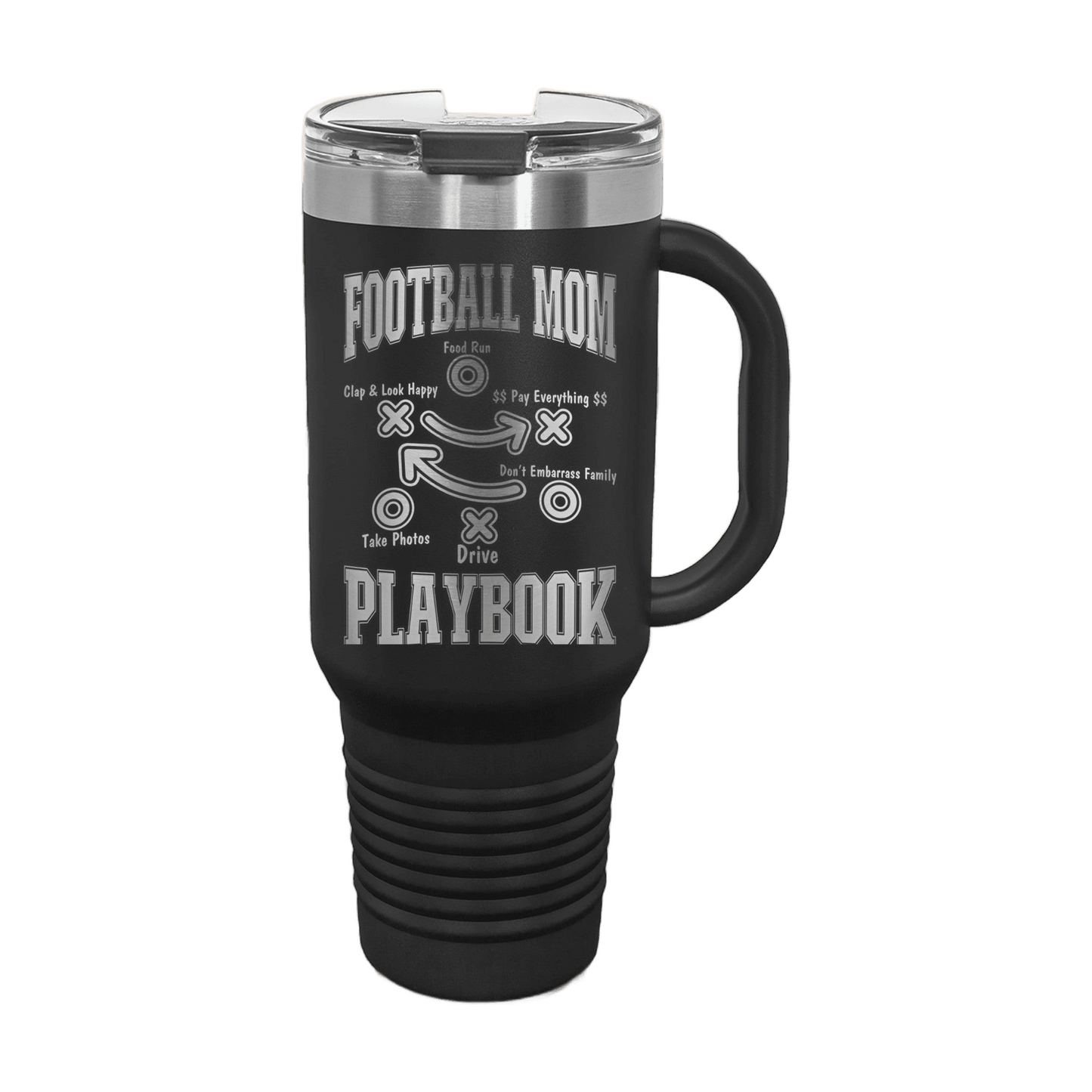 Football Mom Playbook 40oz Tumbler with Handle | Personalized Football Mom Gift | Game Day Cup, Team Mom Gift