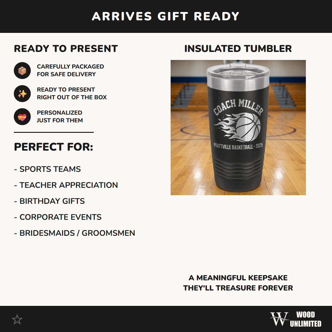 Personalized Basketball Coach Gift Tumbler - Custom Name Engraved - Team Appreciation Present - Durable Stainless Steel Drinkware