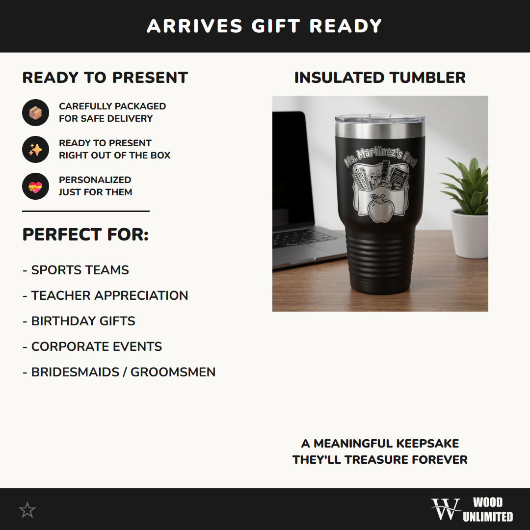 Personalized Teacher Gift Tumbler - End of Year Teacher Appreciation - Custom Name Laser Engraved School Fuel Mug