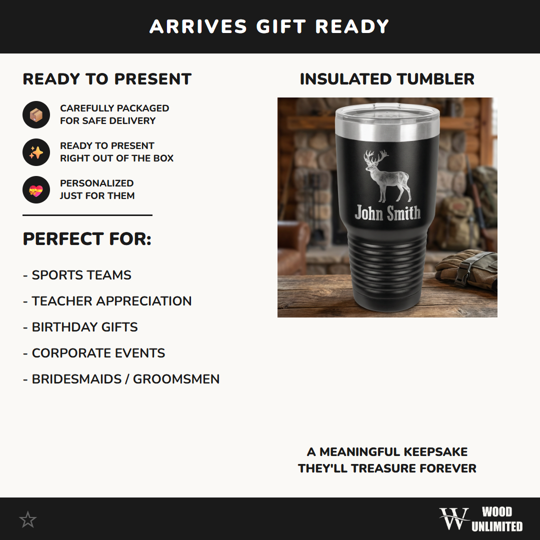 Personalized Hunting Tumbler Gift for Hunter - Custom Engraved Deer Buck Hunter Tumbler - Outdoorsman Hunter Gift
