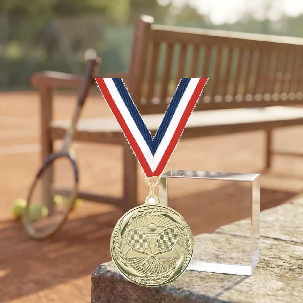 Personalized Tennis Medals with Neck Ribbon - Gold Silver Bronze - Custom Engraved
