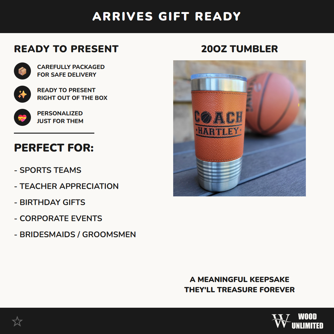 Personalized Basketball Tumbler! Insulated Leatherette Tumbler with Basketball Texture Gift For Coach! 20oz Basketball Coach Gift!
