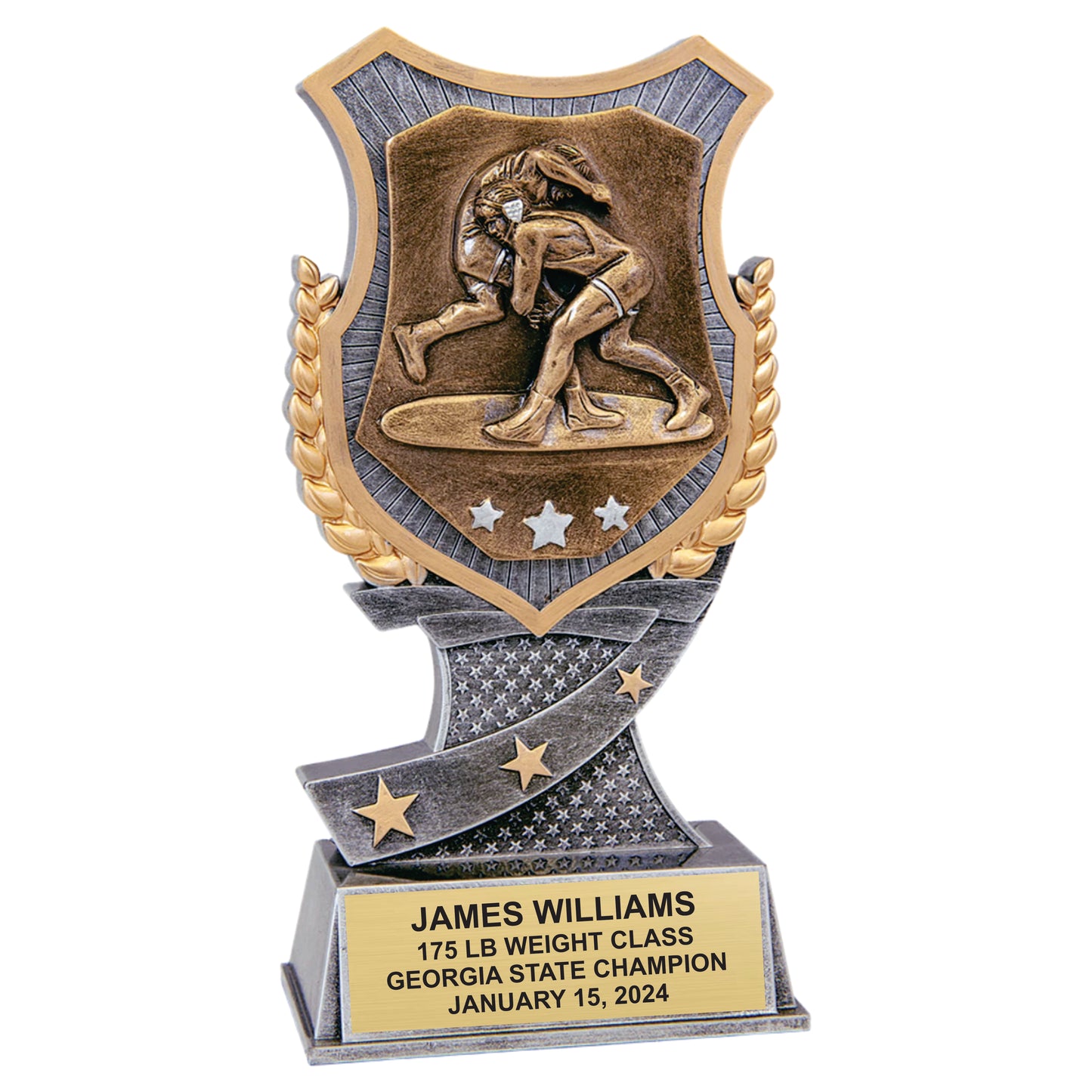 6-inch and 7-inch Wrestling Award Trophy with Shield Design - Personalized Champion Wrestling Recognition Gift