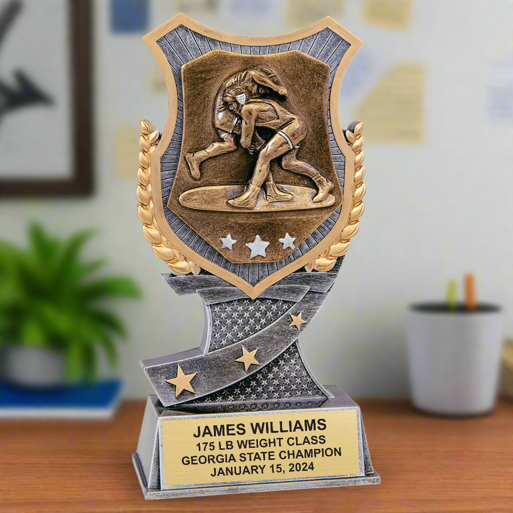 Star-Themed Wrestling Trophy with Engraved Personalization - Ideal for Wrestling Teams, Schools, and Clubs