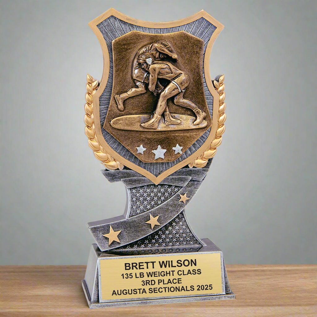 Personalized Wrestling Plaque Trophy with Trophy Cup Back Pattern - Ideal Wrestling Gift for Coaches and Players