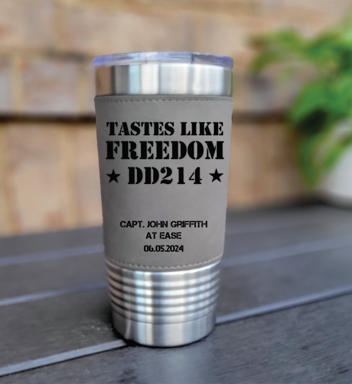 Personalized DD214 Military Retirement Gift - Personalized Leather 20oz Insulated Leatherette Drink Tumbler, Retirement Name Coffee Tumbler