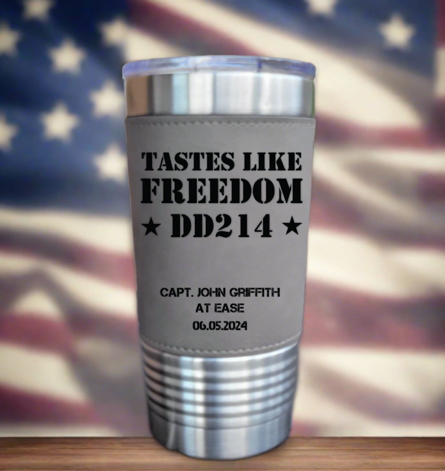 Personalized DD214 Military Retirement Gift - Personalized Leather 20oz Insulated Leatherette Drink Tumbler, Retirement Name Coffee Tumbler