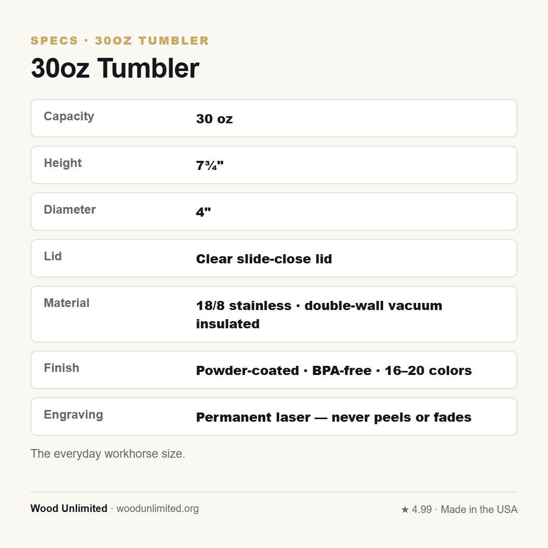 30oz tumbler exact dimensions and specs
