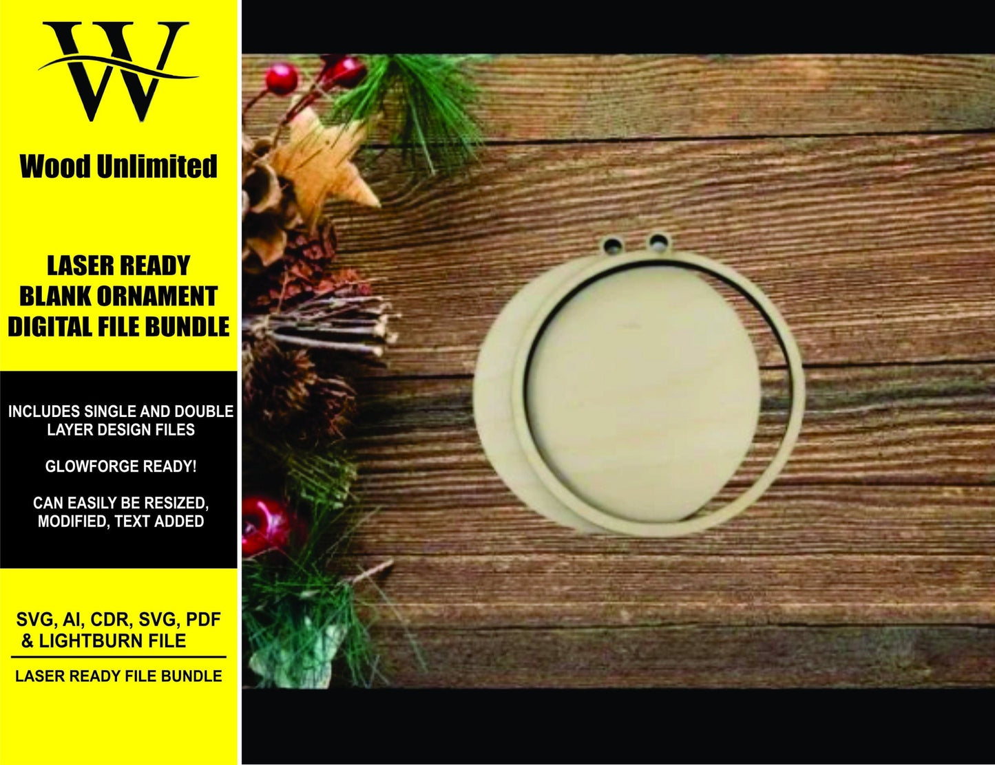 Christmas Ornament SVG - Christmas Ornament Laser Ready Blank - Glowforge Ready, Lightburn, Omtech - Wood Unlimited#