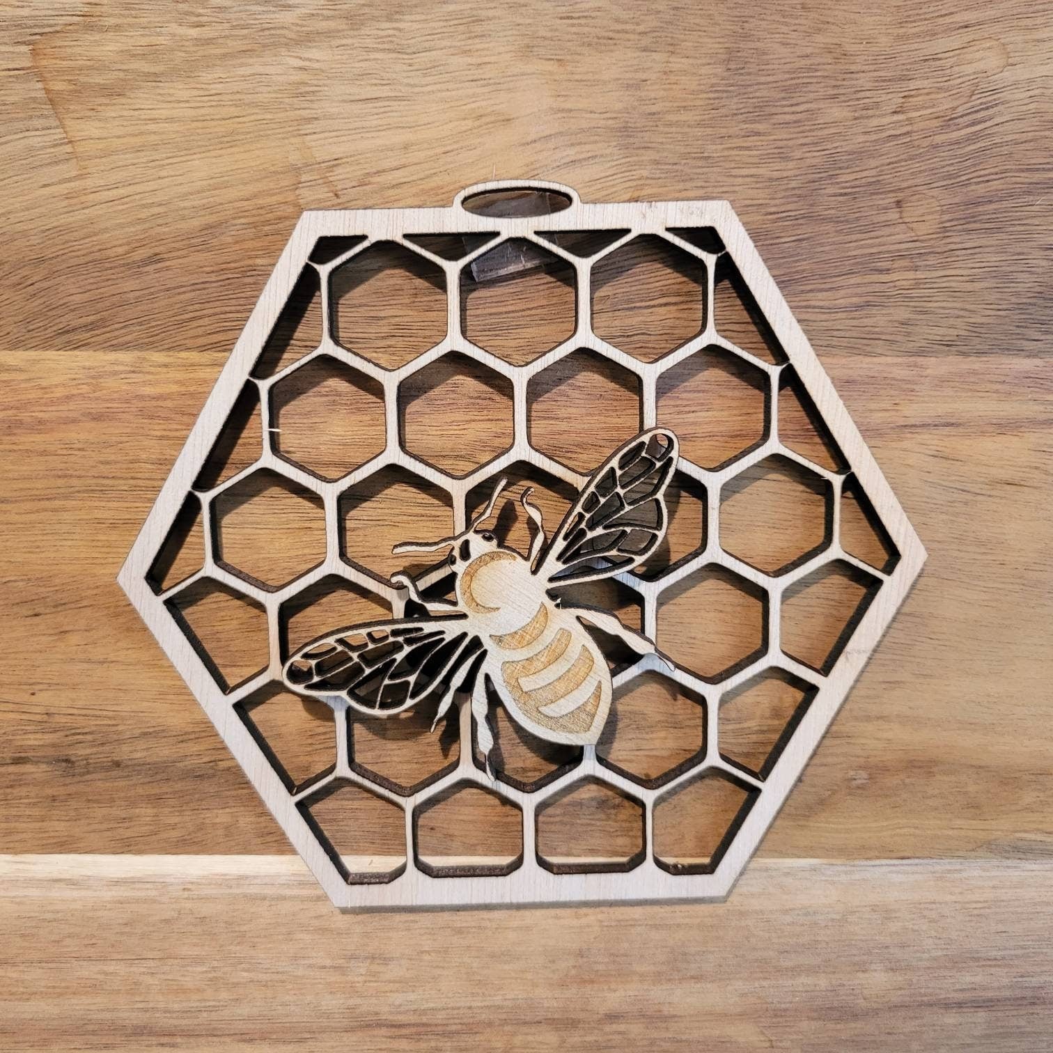Honeycomb and Bee - Wooden Laser Cut Wall Decoration - Multiple Sizes - Bumble Bee - Wooden Cut Out - Wood Unlimited#