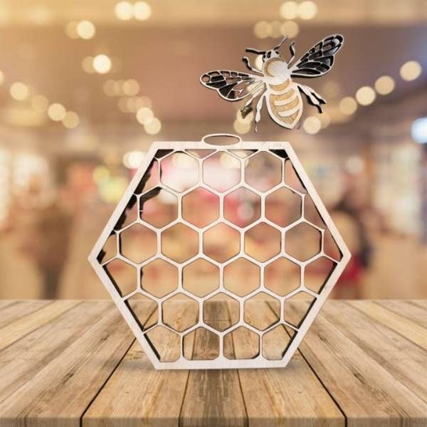Honeycomb Round-Two Layer-Wood Cutout-Bee Theme Wood Decor-3D