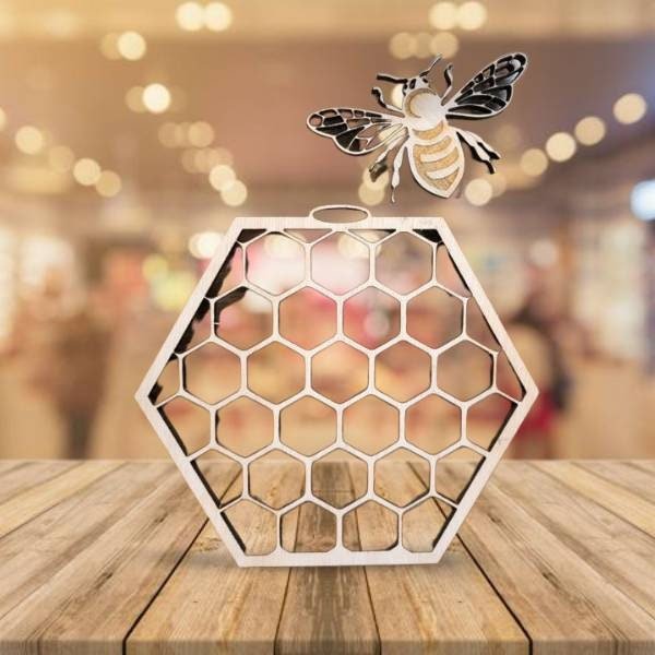 Honeycomb and Bee - Wooden Laser Cut Wall Decoration - Multiple Sizes - Bumble Bee - Wooden Cut Out - Wood Unlimited#