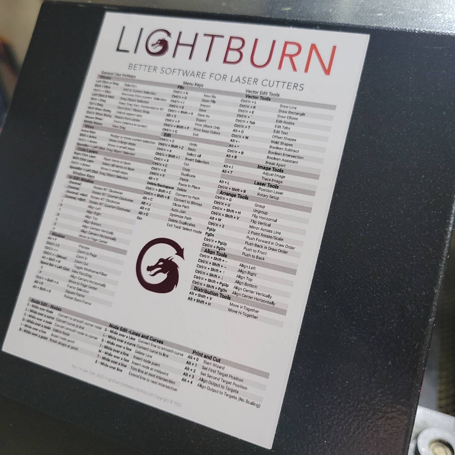 Lightburn Shortcut Adhesive Label - Multiple Sizes Available - Lightburn Hotkeys - Wood Unlimited#