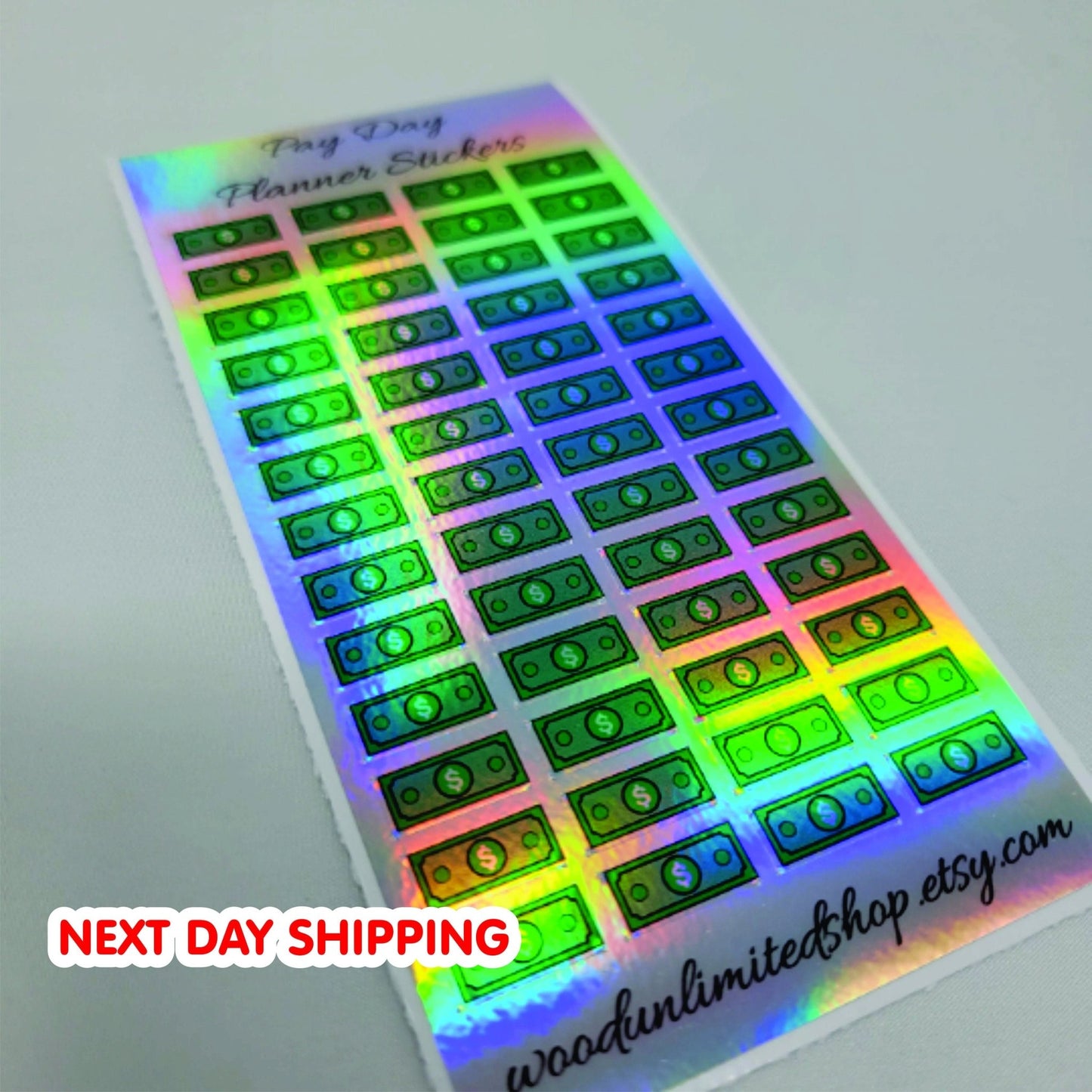 Payday Planner Stickers, Holographic Sheet Stickers For Planners, Full Color Labels, Waterproof Name Labels, Personalized Labels - Wood Unlimited#