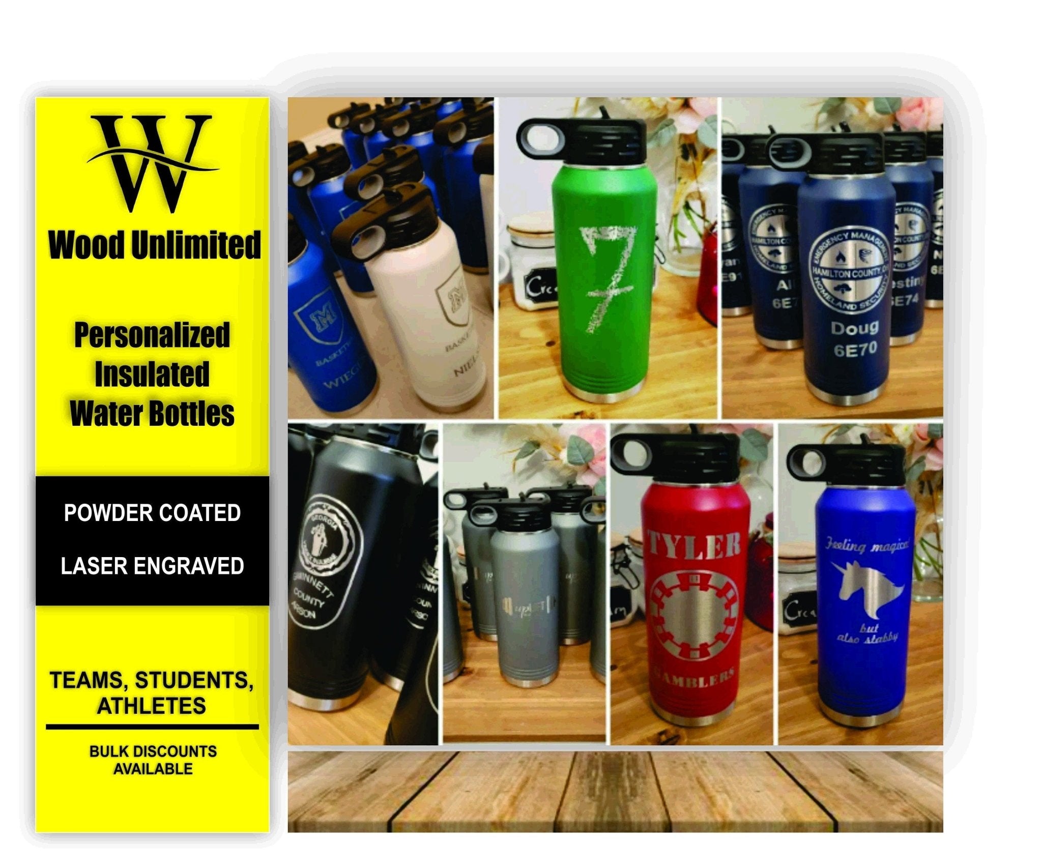 Personalized 32oz Water Bottle, Laser Engraved Bottle, Team Water Bottles,  Branded, Bulk Water Bottles, ADD YOUR LOGO or Text - Wood Unlimited