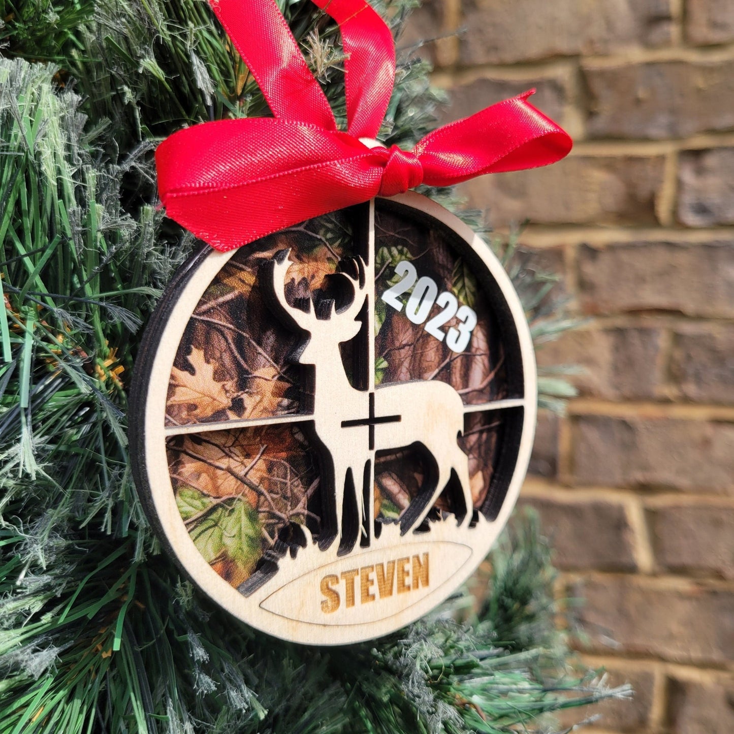 Personalized Hunting Christmas Ornament Gift for Hunter, Hunting Christmas Gift Pink Camo and Regular Camouflage Ornament - Wood Unlimited#