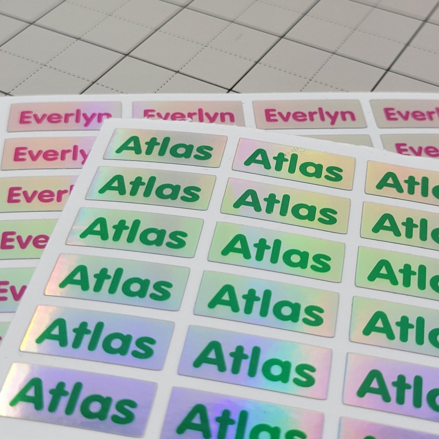 SMALL NAME LABELS, Holographic Name Stickers Daycare Labels, School stickers, Full Color Labels, Waterproof Name Labels, Personalized Labels - Wood Unlimited#
