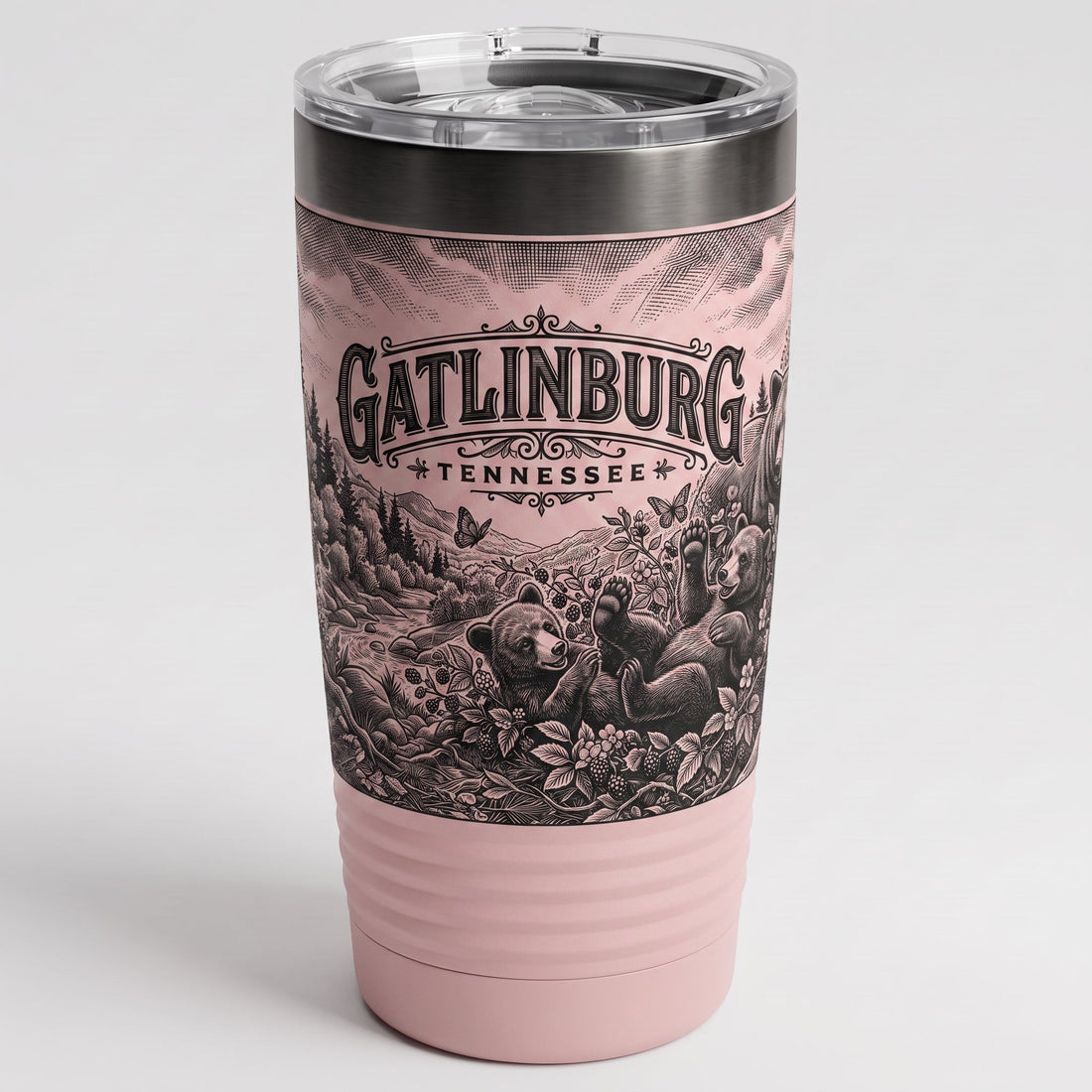 Laser-engraved wildlife bear cub wholesale tumbler — durable engraved vs printed souvenirs
