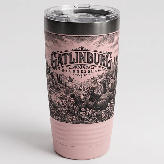 Laser-engraved wildlife bear cub wholesale tumbler — durable engraved vs printed souvenirs