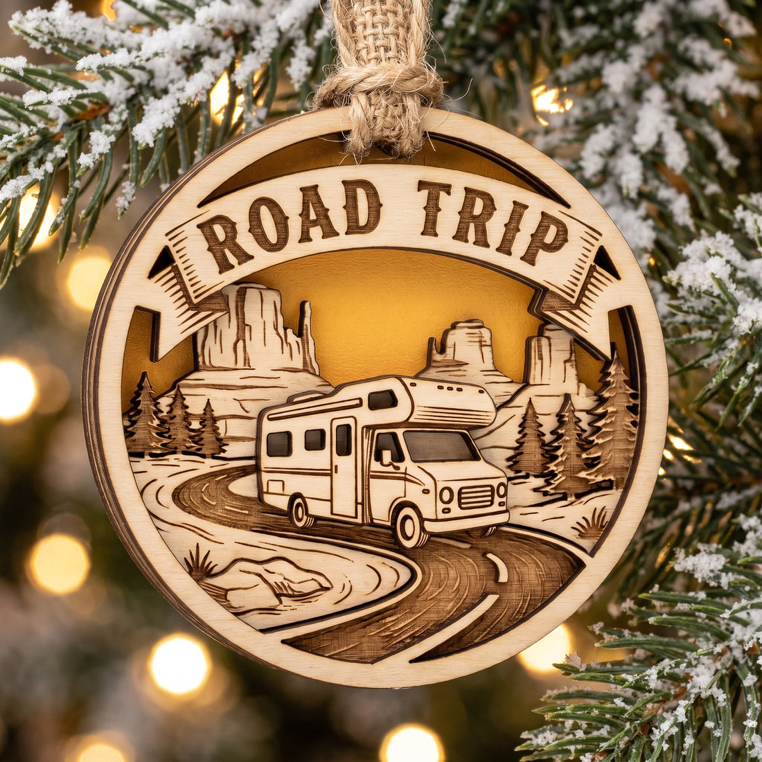 Engraved RV-life wood ornament — wholesale merchandise for campground stores and RV-park camp stores
