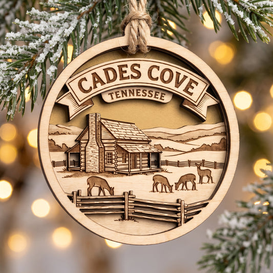 Engraved historic-valley ornament on a shop shelf — net 30 wholesale gift accounts