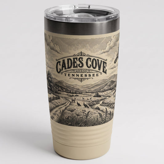 Engraved historic-valley tumbler ready to ticket — barcode hang tags wholesale pre-ticketing
