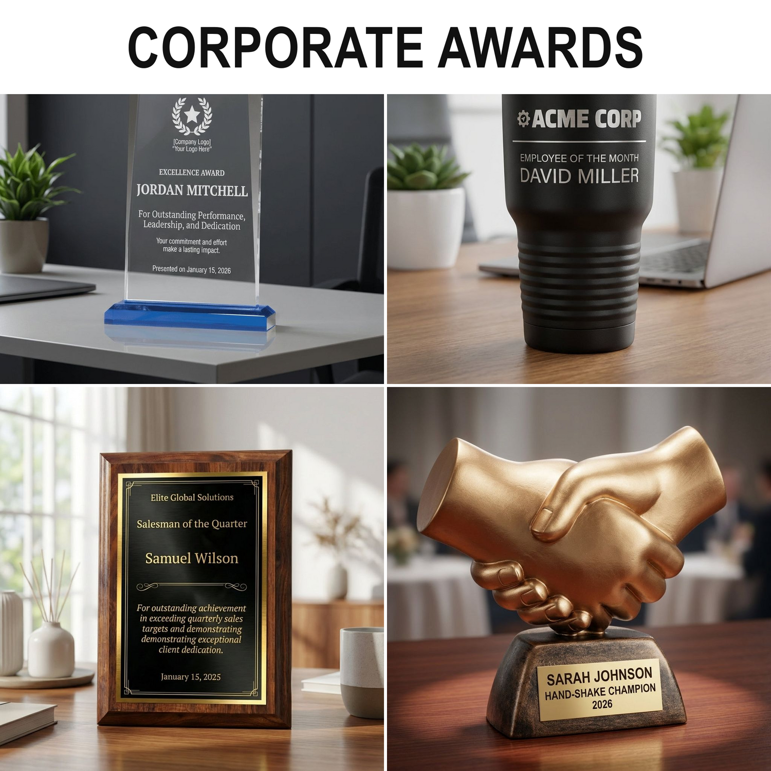 Corporate recognition awards — real product photos