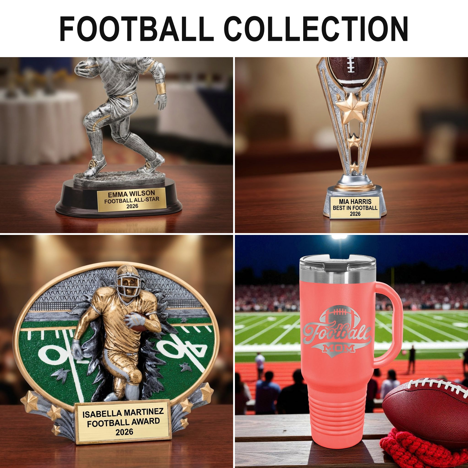 Football gifts and awards — real product photos
