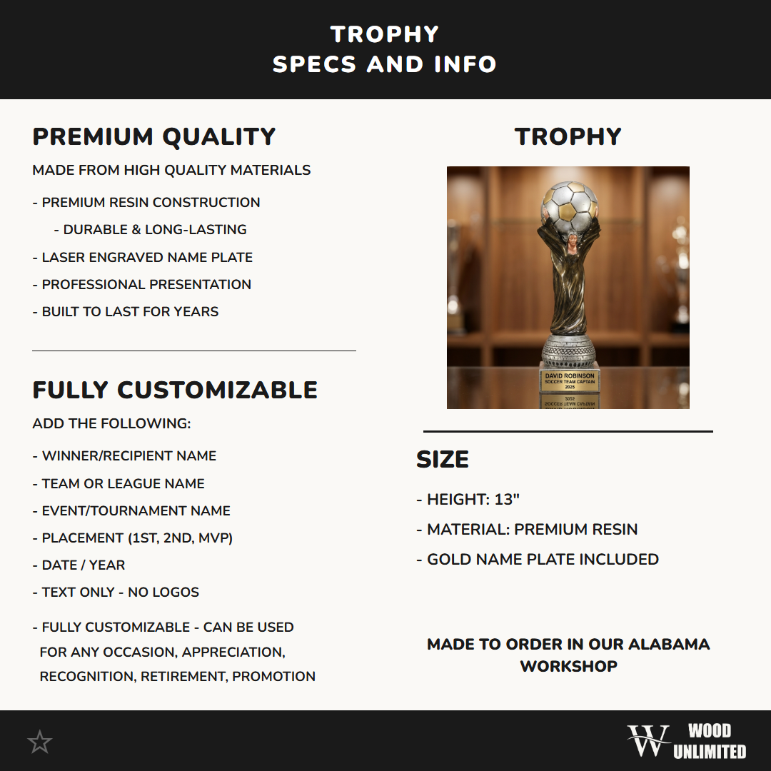 Soccer Award Trophy | Personalized | Custom Engraved | Soccer MVP | Golden Boot | Youth Soccer | Coach Gift | Team Award