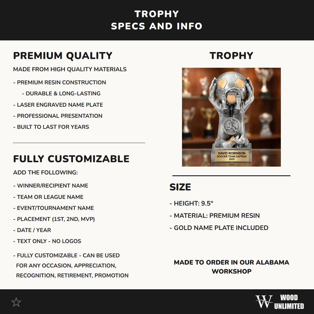 Soccer Trophy Award | Personalized | Custom Engraved | Soccer Gift | Team MVP | Soccer Awards | Youth Soccer | Golden Boot | Soccer Tournament