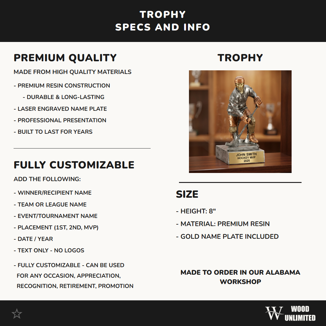 Hockey Award Trophy | Personalized | Custom Engraved | Hockey Player Trophy | Hockey Gift | Team Award | Personalized Trophy