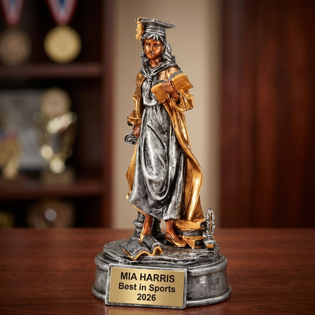 Sports Award Trophy | Personalized Graduate | Custom Engraved | Female Athlete | Team Gift | Wood Unlimited - View 3