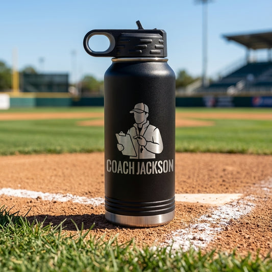 Personalized Baseball Coach Water Bottle Gift, End of Season Coach Appreciation, Custom Laser Engraved, Team Gift for Coach - View 1