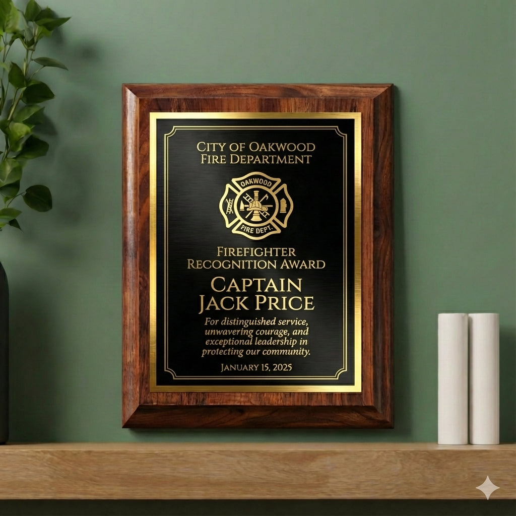 Personalized Firefighter Captain Award Plaque - Fire Department Recognition Gift - Custom Laser Engraved Wood - Hero Tribute - View 5